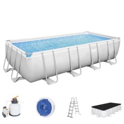 Piscina structura metalica, dreptunghiulara, cu pompa nisip, scara, dozator, prelata acoperire, gri, 549x274x122 cm, Bestway Power Steel