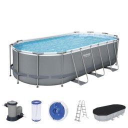 Piscina structura metalica, ovala, cu filtru, pompa, scara, prelata acoperire, gri, 549x274x122 cm, Bestway Power Steel