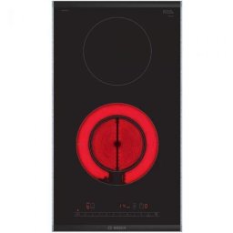 Plita incorporabila Bosch PKF375FP2E, Vitroceramica, 2 zone de gatit, HighSpeed, 30 cm, Negru