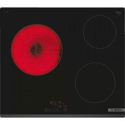 Plita incorporabila Bosch PKM631BB2E, Vitroceramica, 3 zone de gatit, TouchSelect, ReStart, Temporizator, HighSpeed, 60 cm, Negru