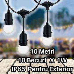 Pachet ghirlanda cu pendule 10m, E27, IP65 cu 10 becuri LED 1W lumina rece