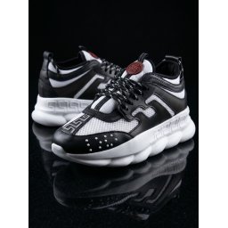 Sneakers din piele ecologica albi cu negru - CHAIN DUO