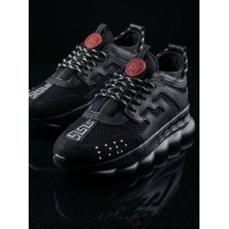 Sneakers din piele ecologica si catifea - CHAIN ALL BLACK
