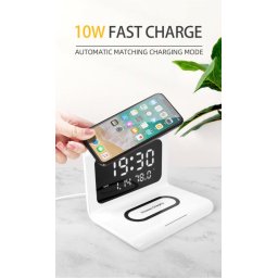 MXM Încărcător wireless 2 în 1 + ceas cu alarmă - alb