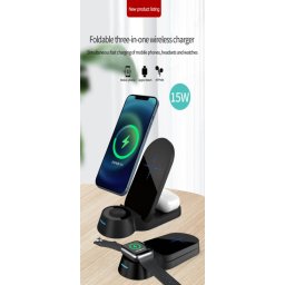 MXM Încărcător wireless 3 în 1 pentru telefon mobil, căști și ceas - negru