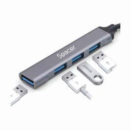 HUB extern SPACER- porturi USB:USB 3.0 X 1- USB 2.0 x 3- conectare prin TYPE-C- cablu 1m- aluminiu- TV 0.8lei)- SPHB-TYPEC-4U-0