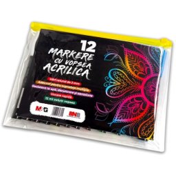 Marker cu vopsea acrilica, varf rotund de 2 mm, 12 culori/set, M&G