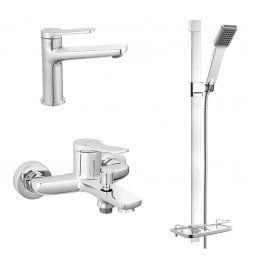 Set FERRO STRATOS 3in1 Baterie stativa lavoar + Baterie perete cada/dus + Set dus cu para dus 1 functie, ploaie, crom