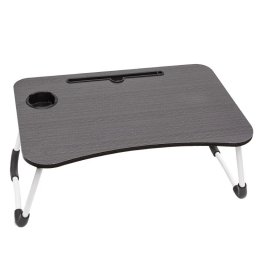 Masuta multifunctionala din metal cu blat MDF pentru laptop/tableta, 60x40x26 cm, gri/negru