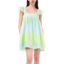 JULIET DUNN Rochie Baby Doll Dress W/Dhaka Print & Silver Trim L JD6137-AQA/NEN YLW aqua/neon yellow