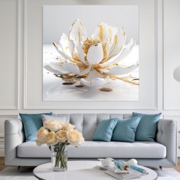 Tablou Canvas Nufar Artistic Alb cu Accente Aurii ILM39 (Optiuni Tablou: 140x140cm)