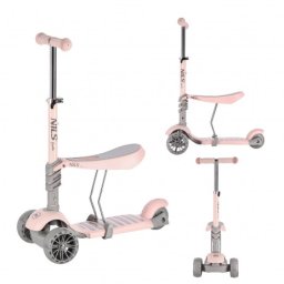 Trotineta 2in1 Nils Fun HLB808, 120 mm, Roti Led,Roz