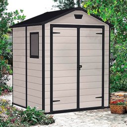 Casuta de gradina, Keter, Bej, 6x5, colectie Manor, usa dubla, podea, ferestre, ventilatie, ranforsare metalica
