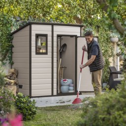 Casuta de gradina, Keter, Bej, 6x4, colectie Manor, cu usa dubla, cu podea, cu ventilatie