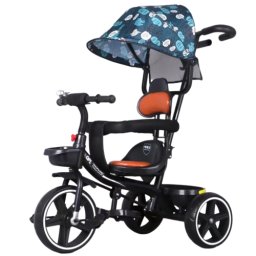 Tricicleta cu pedale si maner parental pentru copii 2-6 ani, NBW, copertina retractabila, Albastru