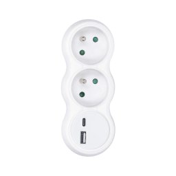 Multipriză cu USB A+C 2x10A alb Solight P100USBC