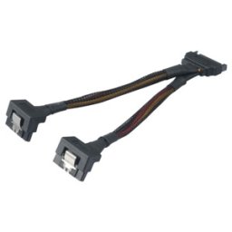 Cablu splitter alimentare SATA Akasa de la 15-pini la 2x 15-pini SATA in unghi 90 grade, 15cm, AK-CBPW15-15BK