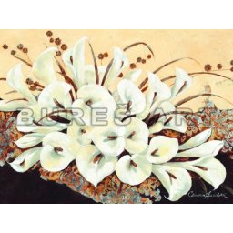 Tablou decorativ cu flori ''Buchet de crini'' cu foita argintie, inramat