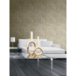Tapet vinil in culori inchise cu model uniform cu cerculete (Culoare tapet: 57503 turcoaz, auriu)