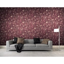 Tapet vinil cu aspect de frunze brodate (Culoare tapet: Z1717 mov intens, crem auriu)