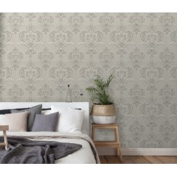 Tapet clasic, baroc, unt, gri, argintiu, dormitor