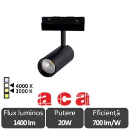 ACA Proiector șina magnetică HUBE 20W 3000/4000K Alb/Negru
