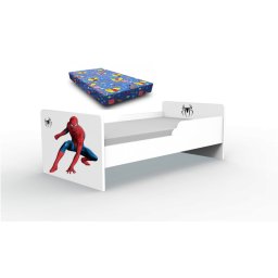 Pat tineret Spiderman 140x70 cu saltea 2-8 ani si noptiera Cadou