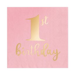 Set 10 servetele roz 1 an prima aniversare 33 x 33 cm