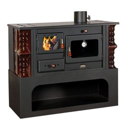 Soba otel cu plita si cuptor, laterale din teracota Maro, PRITY 1P34-K, 10 kW, Evacuare Dreapta,