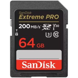Card de memorie SanDisk Extreme PRO 64 GB SDXC pana la 200MB/s & 90MB/s Read/Write speeds, UHS-I, Class 10, U3, V30