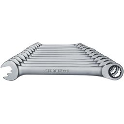 Gedore Red ring ratchet open ended spanner set, 12 parts, wrenches (chrome, SW 8 - 19mm)