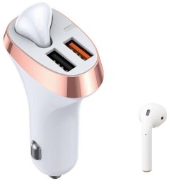 Incarcator auto cu casca audio, Joyroom, 30W, 2x USB, Bluetooth 5.0, Quick Charge 3.0, White