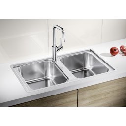 Chiuveta bucatarie doua cuve, Blanco Lemis 8 IF inox periat, reversibila
