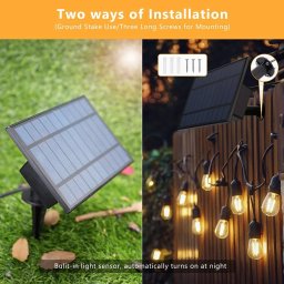 Ghirlanda cu Panou SOLAR,10 m, 10 Becuri incluse filament LED S14, lumina calda , Interconectabila, Jocuri Lumini
