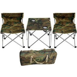 Set 1 Masa cu 2 Scaune Pentru Camping Pliabile Model Army Geanta Inclusa