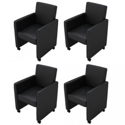 Scaune de bucătărie, 4 buc., piele artificială, negru