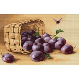 Set goblen de cusut, cu diagrama, Cos cu prune, 28x18cm