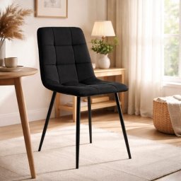 Scaun bucatarie/living, Artool, Kara, catifea neagra, picioare metal negru, 44.5x50.5x87 cm