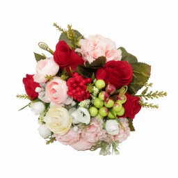 Buchet mireasa cu flori de matase: trandafiri, ranunculus si hortensii - ILIF307157