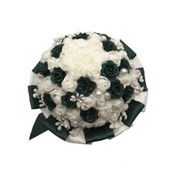Buchet mireasa cu flori de spuma, mare, verde inchis & alb - ILIF307152