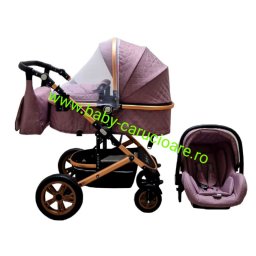 Cărucior nou născut 3 în 1+geantă multifuncționala+plasă pentru insecte cod S 530 Gri Gold Design