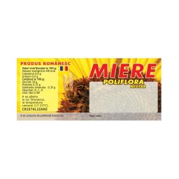 Eticheta miere galbena cu albina Poliflora Nectar 115 mm x 50 mm