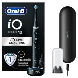 iO10 cu incarcator iOSense, Tehnologie Magnetica si Micro-Vibratii, Inteligenta artificiala, Display led, Senzor de presiune Smart, 7 moduri, 1 capat, Suport rezerve, Trusa de calatorie cu incarcator, Negru