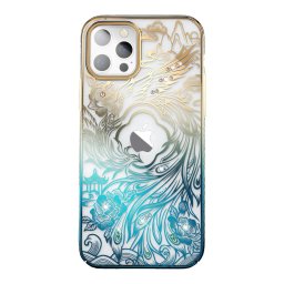 Husa Luxury iPhone 14 Plus Case with Kingxbar Phoenix Crystals - Gold and Blue