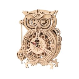 Puzzle mecanic 3D din lemn RoboTime Ceas în formă de bufniță 1xAA