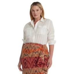 Lauren Ralph Lauren Plus Size Cotton Voile Shirt White