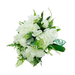Buchet mireasa din flori de matase, alb&verde - FEIS307010