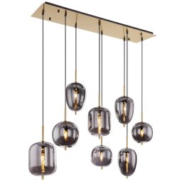 Suspensie globuri Blacky 15345-8MM, 8xE14, L:94 cm, metal alamă, sticlă fumurie