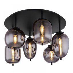 Plafoniera globuri Blacky 15345-6D, 6xE14, D:65 cm, metal negru, sticlă fumurie