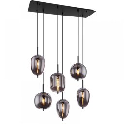 Suspensie globuri Blacky 15345-6, 6xE14, L:80 cm, metal negru, sticlă fumurie